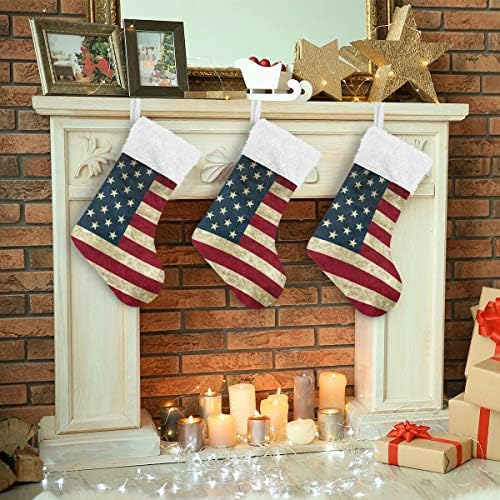 Коледни Чорапи PIMILAGU с Флага на сащ в стил Ретро, 1 Опаковка, 17,7 инча, Окачени Чорапи за Коледна украса