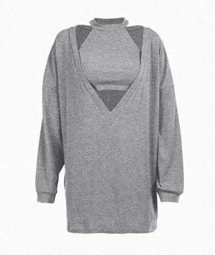 Дамски дрехи ECDAHICC от две части, Трикотажни Съкратен Върховете на бретелях с деколте и къс Пуловер-пуловер Оверсайз с открити