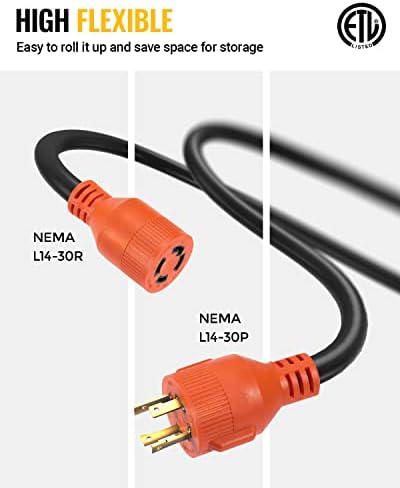 Захранващ кабел генератор BougeRV 30 Ампера И 40 Фута за ръчно ключа Nema L14-30 10 Калибър, Тежкотоварни Електрически