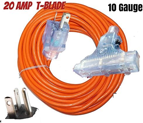 удължителен кабел с т-образно острие на 20 ампера, 10/3 тройна контакти NEMA, удължител на 5-20 усилвател, 125 Волта,