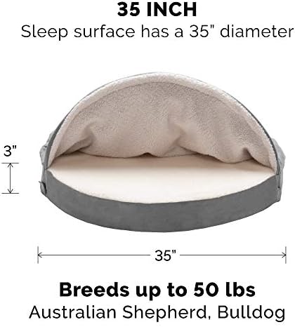 Furhaven 35 Кръгла Ортопедично легло за кучета от Шерпи и Велур с Подвижен Миещ се калъф - Сив, 35 см