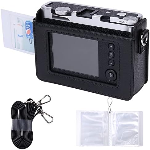 преносимото кожен калъф khanka за фотоапарат Fujifilm Instax Mini EVO, идва със сменяем пагон, черен