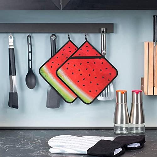 Кухненски ръкавици с Червена Диня за Кухненски Фурната, Комплект от 2 теми, Машинно Пране, Топлоустойчиви кухненски ръкавици,