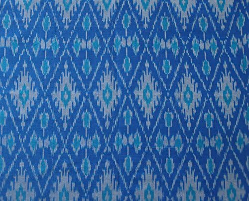 Коприна памучен смес от синьо, тюркоаз и бяло Ikat, мека кърпа с ръчно изработени ширина 44 инча