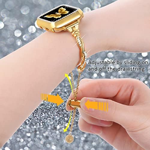 Метален Злато каишка Dilando Slim Bling Съвместим с Apple Watch 38 мм и веригата Starlight, съвместима с каишка