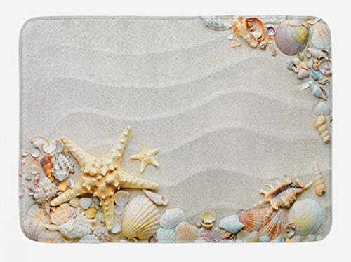 Подложка за вана във формата на морска звезда Ambesonne, сладкиш от маслено тесто крайбрежие с цветни черупки, Тема на водна дивата природа на Тропиците, Плюшена Подлож?