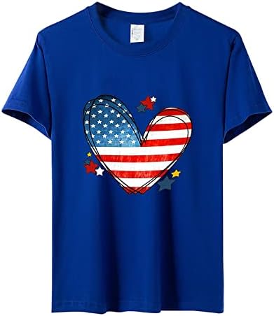 На 4 юли Тениски Ризи за Жени Летни Ризи с Кръгло деколте и Къс Ръкав американския ФЛАГ на Звезди Раирана Риза Туника Върховете