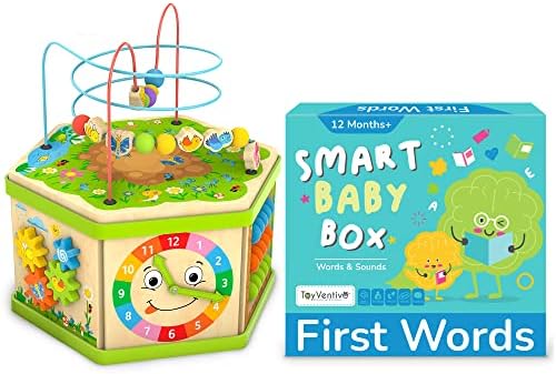 Необичаен Детски Дървен Куб за занимания с дете и умни детска кутия за момче - Комплект от 2-те образователни играчки за деца над 1 година, флаш карти за деца, Книги за