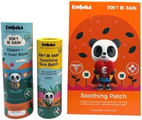 Детски комплект EmBeba с Естествен крем от машините, Успокояващ балсам за кожата и лейкопласт от обрив под формата
