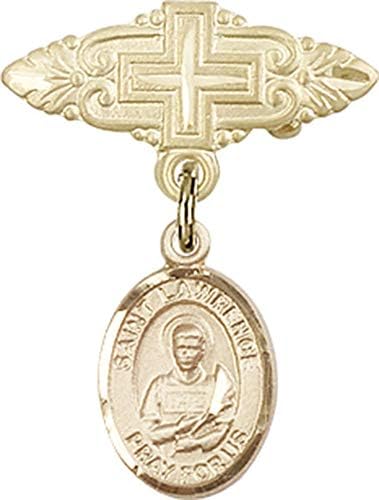 Детски икона Jewels Мания за талисман на Св. Лорънс и игла за бейджа с Кръст | Детски иконата със златен пълнеж