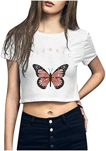Дамска Лятна Тениска С Изображение на Пеперуда, Върхове с Кръгло деколте и Къс Ръкав, Пуловери 2023, Модни