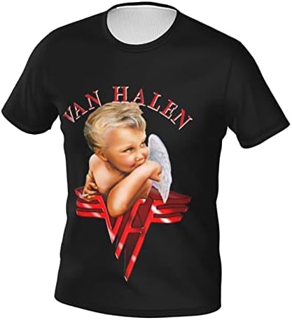 Тениска за Мъже с Къс Ръкав и Кръгло деколте, Удобен Топ за Van.1986 Halen