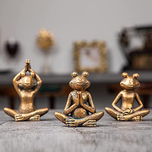 Фигурки на жаби, йога, дзен интериор – фигурки на жаби йога за домашен интериор, комплект от 3 статуи на йога