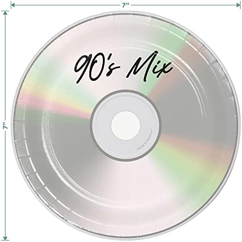 Аксесоари за партита на 90-те години - Кръгли Картонени чинии за десерт на 90-те години Mix CD и Салфетки за напитки Геометрична форма (на 16 порции)