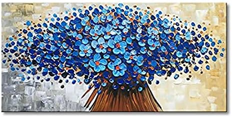 Големият Размер на Абстрактен Канава Синьо Цвете Големи Картини с маслени бои Върху платно Абстрактно Дърво Мастихин Картини Проста Модерна Всекидневна с Трапеза