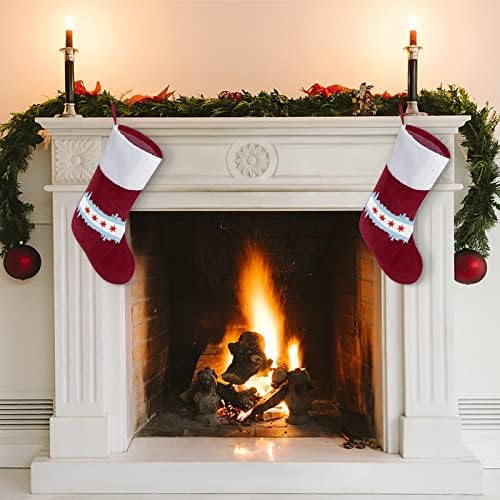 Знаме на град Чикаго Коледни Окачени чорапи Чорапи за Коледно Камина Празничен Начало Декор