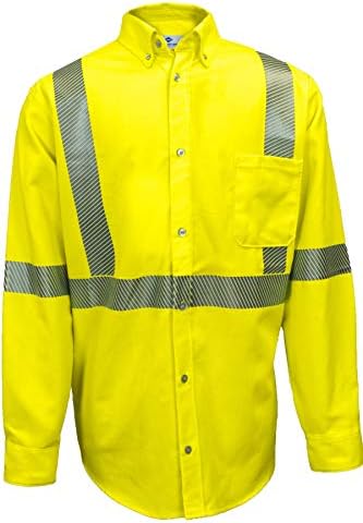 Работна риза National Safety Apparel SHRTD3C33XRG FR Ultrasoft Hi Vis, клас 3, 3X-Large, Флуоресцентно жълто