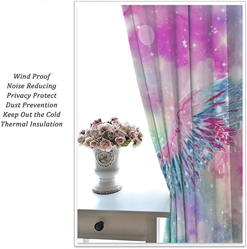 Преливащи Затемняющие Завеси с Разноцветни Крила за Спалня - Акварели Красиви Крила, Дизайн на Облаци и Дъги,