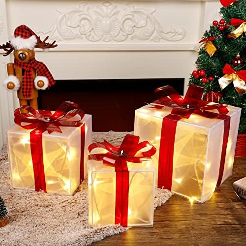 ATDAWN 60 Led Подарък Кутии С Осветление, Коледна Украса, Прозрачни Кутии Подарък С Осветление, Коледни Украси