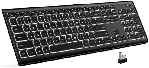 Безжична клавиатура Qwecfly с подсветка - Ультратонкая клавиатура в пълен размер с цифрова клавиатура, тиха и акумулаторна с честота 2,4 Ghz, доброто нисък профил плоска ?
