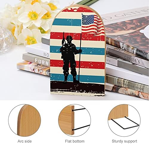 Американски войници и Американски флаг Книгата Завършва за Рафтове Дървени Поставки за книги Титуляр за Тежки книги