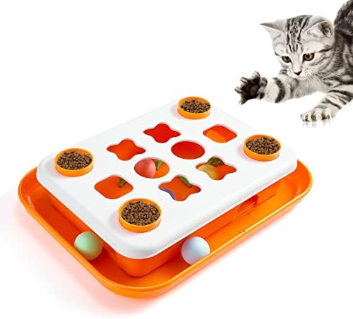 LUWANPET Здрава играчка-лакомство за котки в затворени помещения, интерактивна ясла-пъзел за котки, играчка-пъзел-ясла за суха храна за котки, голяма и здрава.