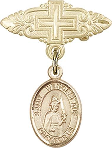 Детски икона Jewels Мания за талисман на Свети Вацлав и игла за икона с Кръст | Детски иконата със златен пълнеж с амулет Свети