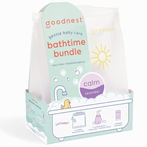Набор от Goodnest Бебето, за къпане, Успокояваща Лавандула комплект за грижа за детето (1) Детски шампоан 3 в 1 + Таблетка Пенящегося сапун за измиване, (1) Бутилка с шум на 12