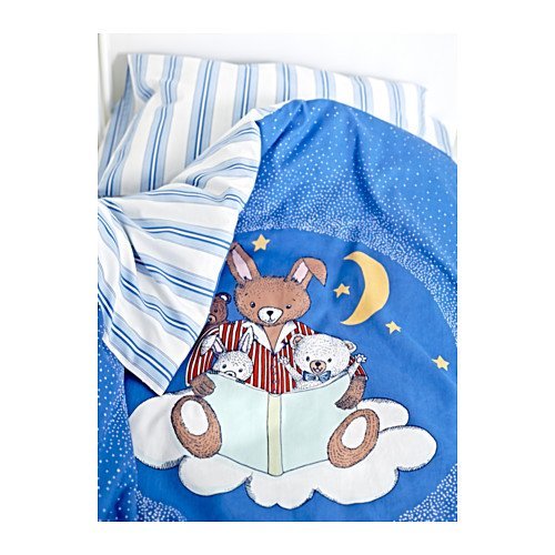 Комплект спално бельо за детска креватчета Sovdags от 4 части. Синьо/бяла 43x49 стеганое одеяло 14x22 калъфка 28x52