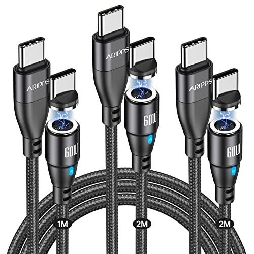 Магнитен кабел за зареждане Aripps USB C-USB C [3 серии, 3,3 фута / 6,6 фута / 6,6 фута], кабел за бързо зареждане на USB Type
