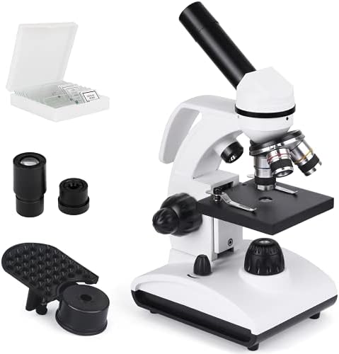 Оптичен Микроскоп 40X-1000X, Комплект Студентски Микроскоп с два светодиода и набор от Тематични Стъкла, Адаптер за телефон,