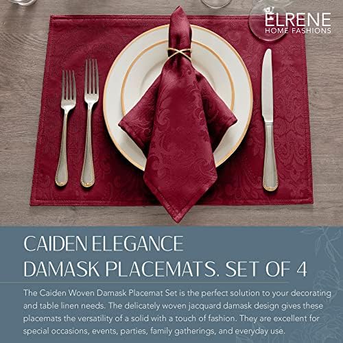 Салфетки Elrene Home Fashions Caiden Elegance от дамасской тъкан (комплект от 4 броя), 13 x 19, сок от червена боровинка