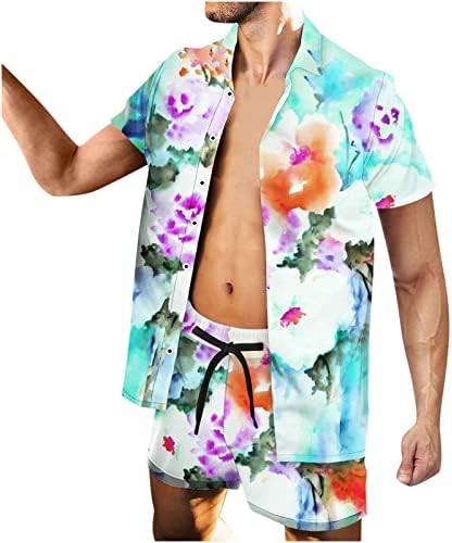 Мъжки Ризи с цветен Модел, Панталони, Комплект от 2 теми, Хавайски Празник, ден за ден Жилетка С Къс Ръкав И Ревери, Блуза,