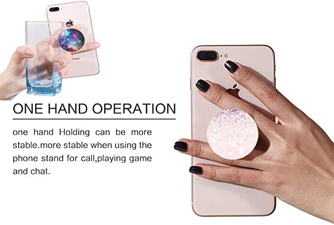 Сгъваема поставка за телефон, мобилни телефони и таблети, дръжка (3 опаковки)-Розово-бяла мраморна точка на