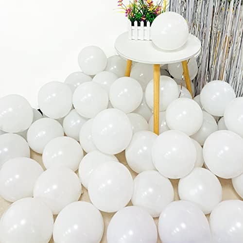 200 бр. Бели балони 5 Инча Матови Бели Латексови балони с 2 ролята на лентата Малки Вечерни Балони за Рожден Ден, Сватба, Детски