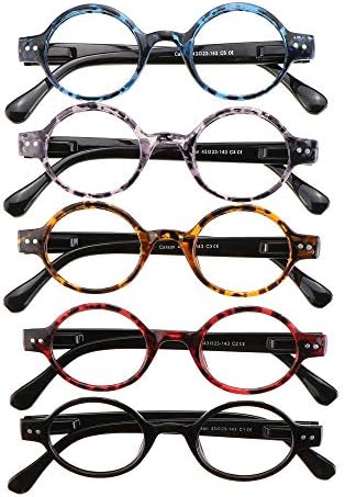VisionGlobal, 5 чифта Очила за четене с пружинным тръба на шарнирна връзка, Очила за жени / мъже, Блокиране на синята светлина, в овални рамки (5 цвята, увеличаване на 2,00)