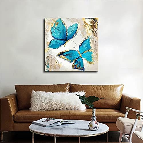 Leotear Художествена Абстрактна Живопис Модерна Синя Пеперуда Художествена Живопис с маслени Бои Върху Платно Стенни Художествена