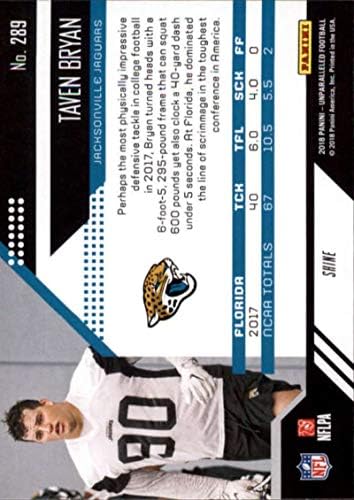 2018 Ненадминат футболен блясък #289 Тейвен Брайън, Новобранец Джаксънвил Jaguars, RC, Търговска картичка начинаещ NFL, направена Панини