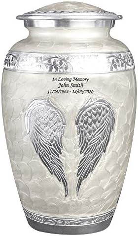 Изработена по поръчка Выгравированная урна за кремация погребението на Крилата на Ангела с Луксозен чанта (Перлено бял,