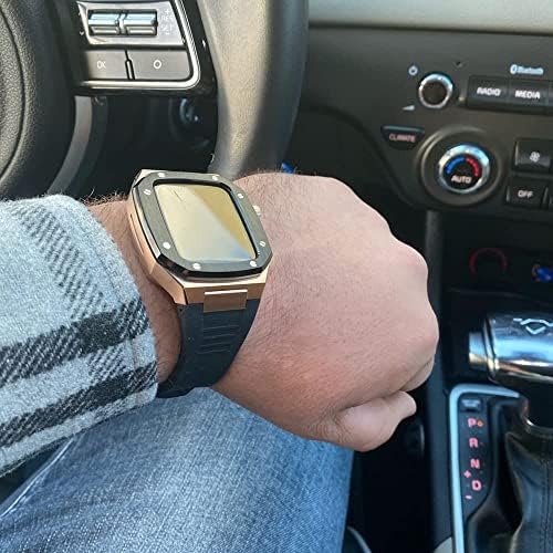 CNHKAU най-Новият каишка за часовник от неръждаема стомана за Apple Watch Band 7 41 мм, 45 мм, от благородни метали, за iWatch Series 6 SE 5 4 3 40 мм 44 мм Комплект модификация Bezel (Цвят: сребри