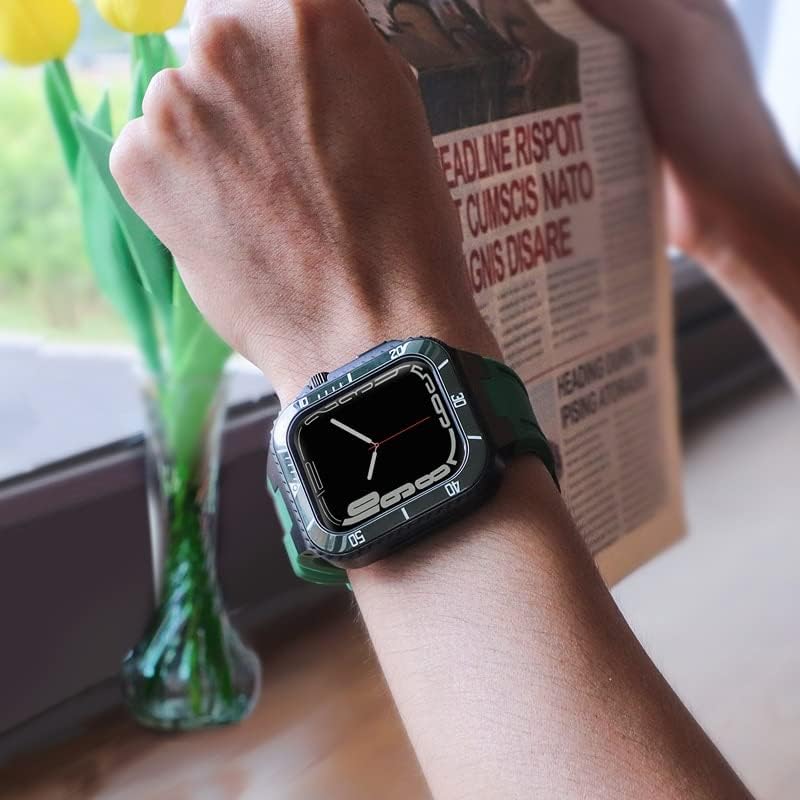 Комплект модификация HEPUP Каишка за Apple Watch Band 45 мм 44 мм Метален корпус + керамична броня Моден Комплект