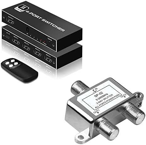 Цифров 2-Лентов коаксиален Кабел сплитер 5-2400 Mhz, съвместим с RG6 + 8K @ 60Hz преминете HDMI 2.1, HDMI switch NEWCARE 4X1 с ИНФРАЧЕРВЕНО дистанционно управление, HDMI-switch 4 в 1 на 120 Hz, 48 gbps