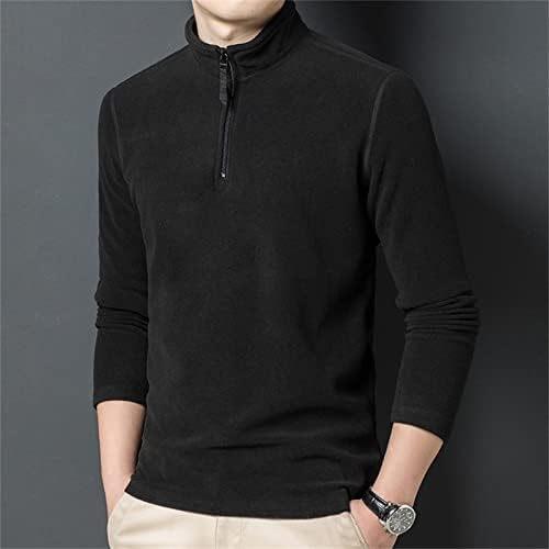 Мъжки Руното Hoody с дълъг ръкав на една четвърт от мълния, Лек Пуловер-Поло с имитация на шията, Ежедневни Спортни ризи с цип 1/4 размери (Черно, X-Large)