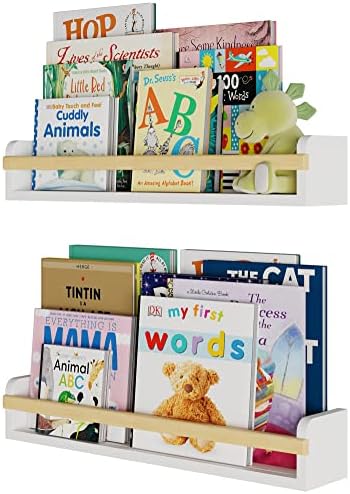Bookshelf Wallniture Florida за декор на детска стая, Плаващи Рафтове за декор на детска, Комплект от 2 Дървени