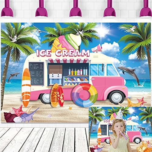 Годишният Розов Фон за магазин камион със Сладолед, Тематични Хавайски Плаж, на Фона на палмови листа, Алоха, За Момичета, Украса за парти в чест на рождения Ден, беб?
