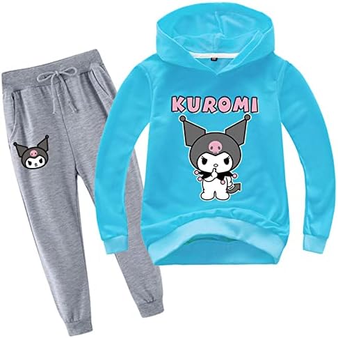 Leeorz/ Детски Случайни Пуловер с качулка, Комплекти толстовок Kuromi с дълги ръкави и штанами за джогинг,
