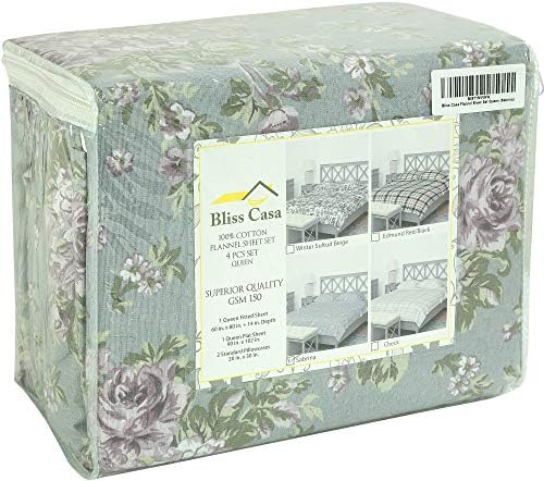 Комплект фланелевых чаршаф Bliss Casa от 4 теми от памук с дълбоки джобове Queen -High GSM, топли, дишащи комплект