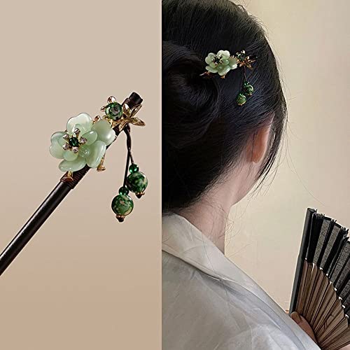 BYBYCD пръчки за коса с цветя, шнола за коса в китайски стил, с дървена вилица за коса, прическа Hanfu, аксесоари за коса (V)