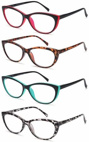 EYEURL 4 Опаковки Очила за четене Котешко око за жените, Блокер Синя Светлина Четци, Лек Пружинен Шарнир, Защита