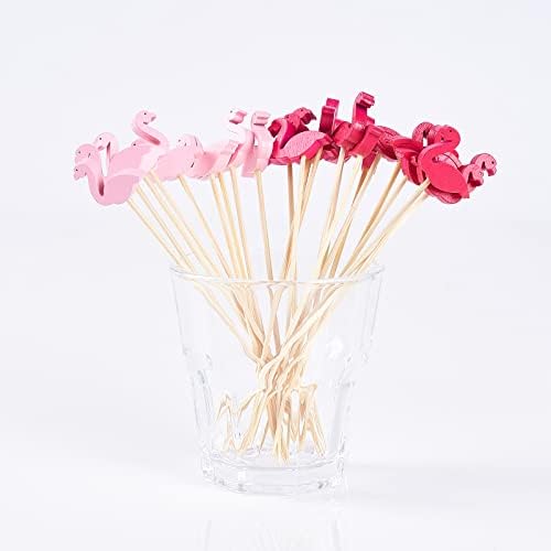 Комплект за коктейли PuTwo Бамбукови клечки за Зъби Ръчно изработени от 100 карата 4,7 инча в стил Фламинго